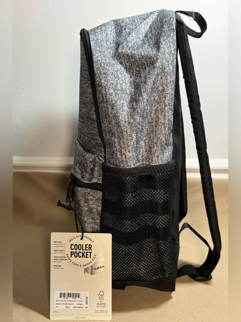 NWT adidas Gray Heather Youth Classic Backpack with Bold Logo